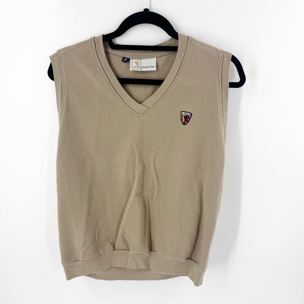 LPGA Collection Womens Tan V Neck Golf Sweater Vest Size‎ M 10-12
